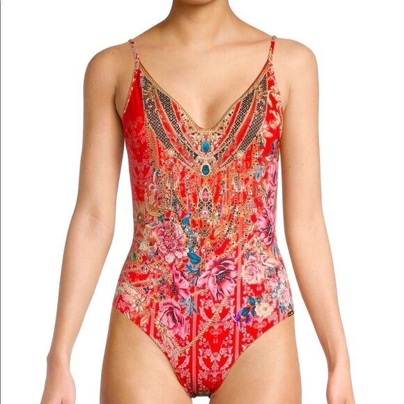 NWT Camilla Crystal V-Neck Red Wired One-piece And The Queen Wore Red - Picture 3 of 10
